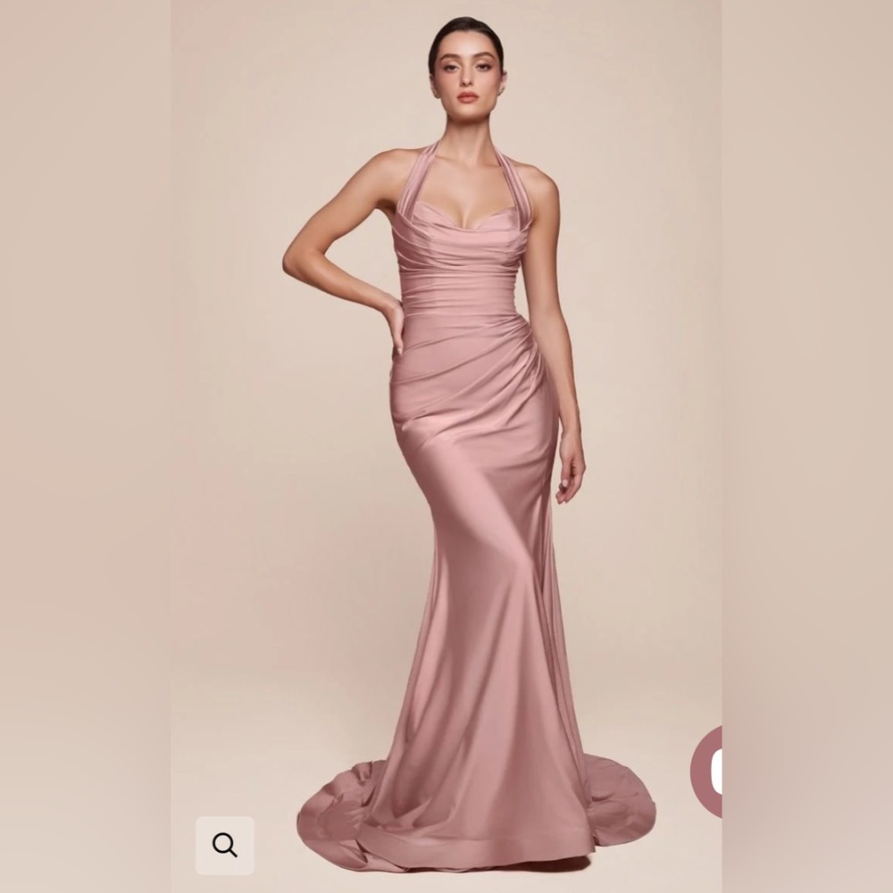 Dusty Rose - long with slit Halter-Style Evening Dress